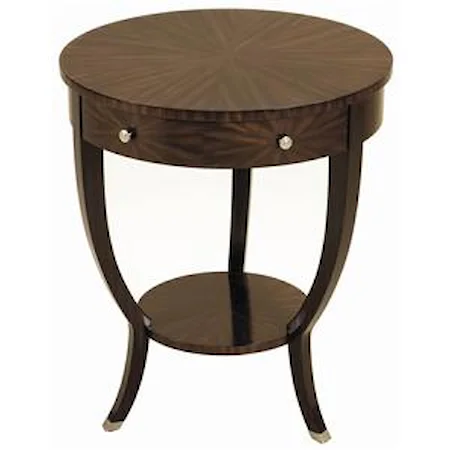 Ebony Finished Zebrano Veneer Round Occasional Table with Brushed Satina Brass Accents